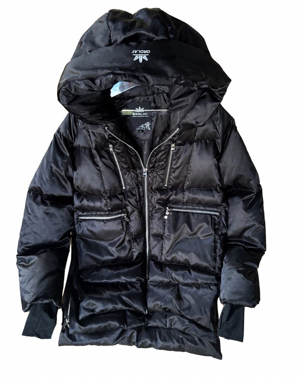 Orolay Black Hooded Puffer Coat Multi-Pocket Jacket